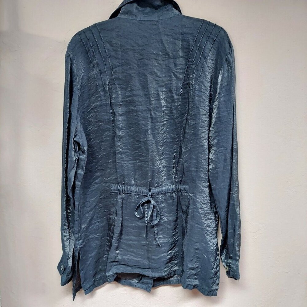 TSD Two Star Dog Women Large Gray Button Down Tunic Top Shirt Casual Lightweight